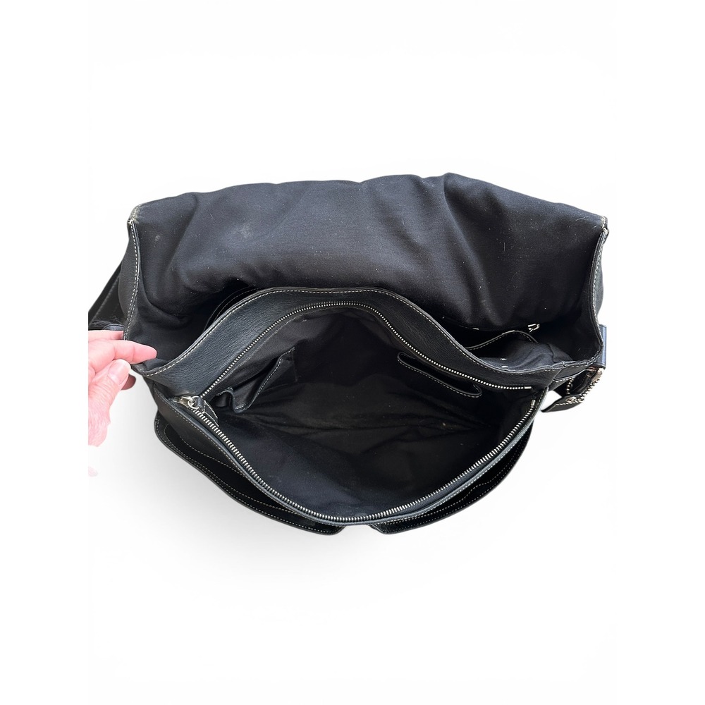 Coach Leather Messenger Bag Mens Black Fair Condition Contrast Stitch Briefcase - Picture 4 of 11